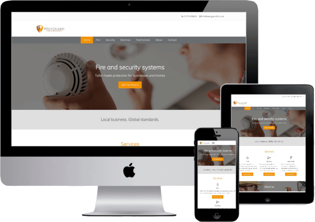 mockup showing how Westguard Ltd's website looks on an iMac, iPad and iPhone.