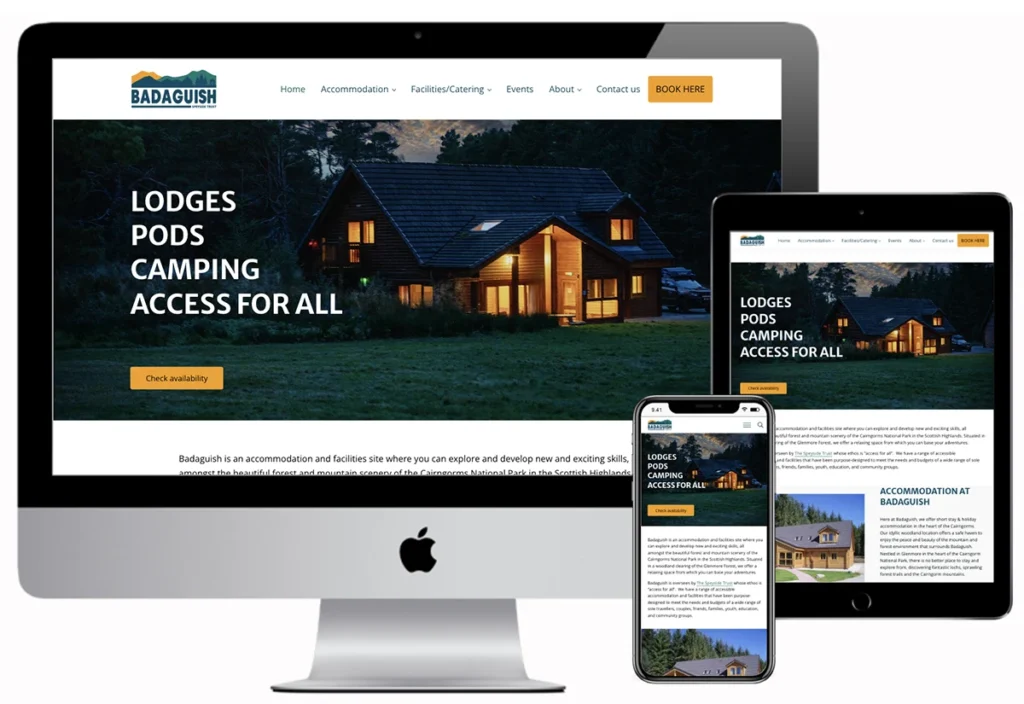Screenshot of how the Badaguish website looks on iMac, iPad and iPhone.