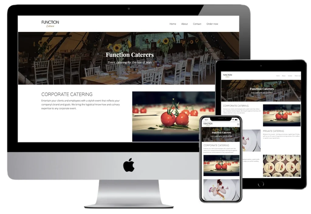 Screenshot of how the Function Caterers website looks on iMac, iPad and iPhone.