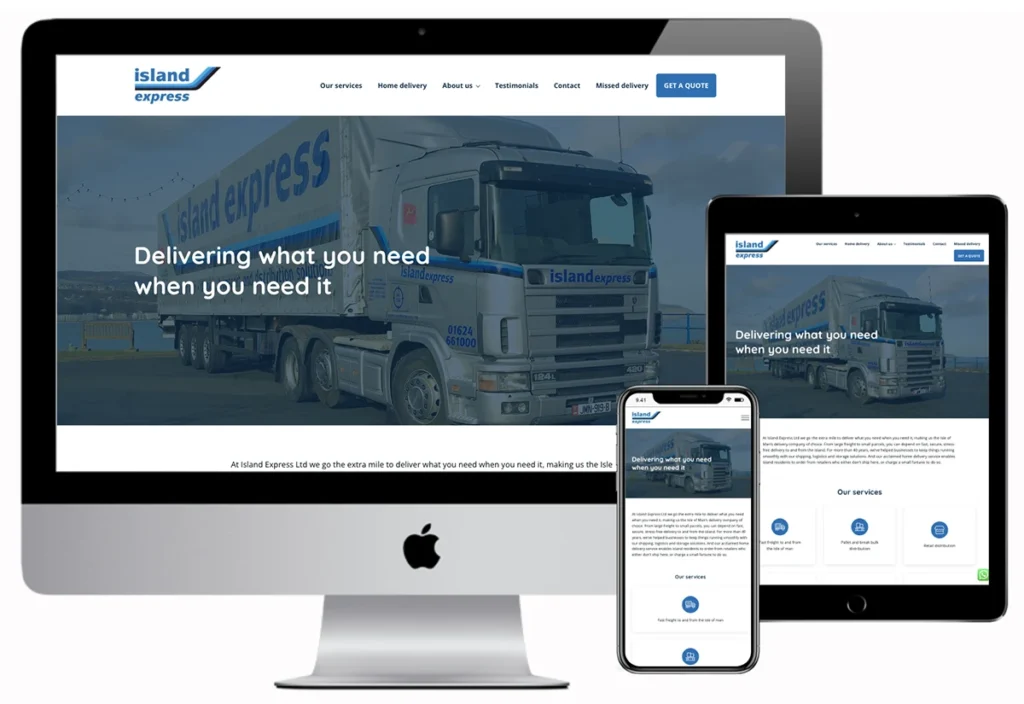 Screenshot of how the Island Express website looks on iMac, iPad and iPhone.
